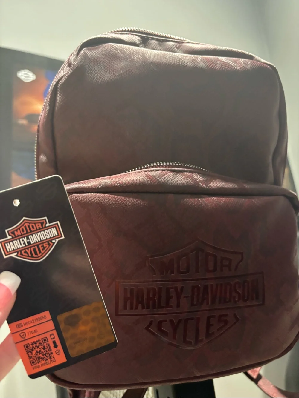Harley-Davidson Women's Deep Wine Snake-Print Backpack
